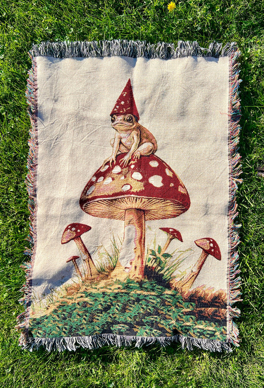 Toad Mushroom Gnome Woven Blanket
