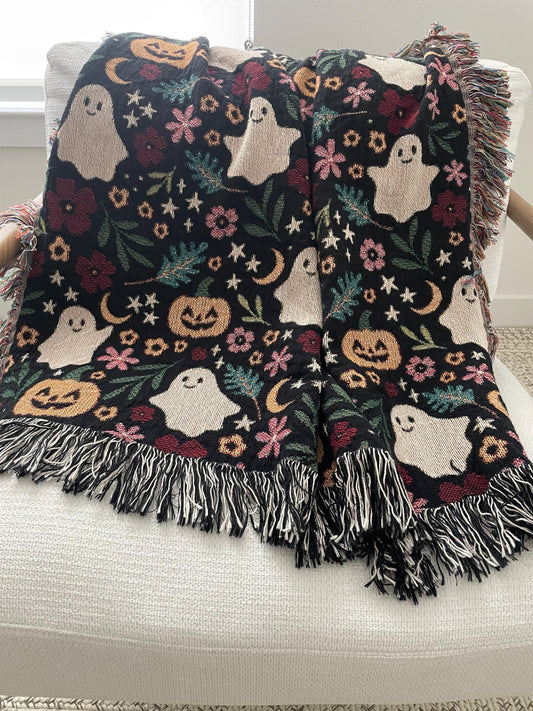 Cute Halloween Ghost Woven Blanket