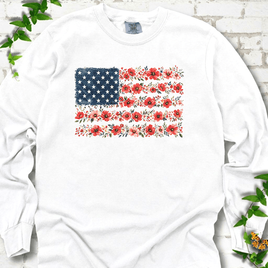 Patriotic Floral Flag LS T-Shirt