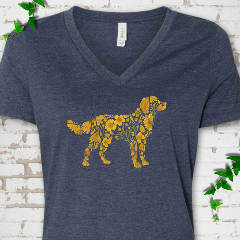 Wildflower Golden Retriever V-Neck T-Shirt