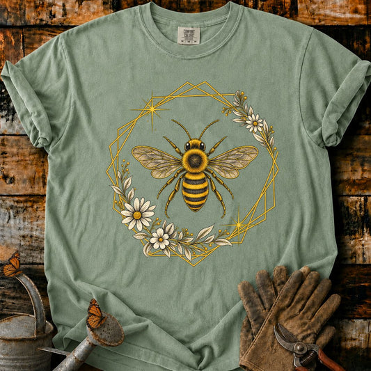 Geometric Golden Bee Floral T-Shirt