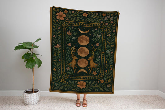 Moon Phase Deer Woven Blanket