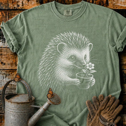 Hedgehog With Flower Pot Art T-Shirt