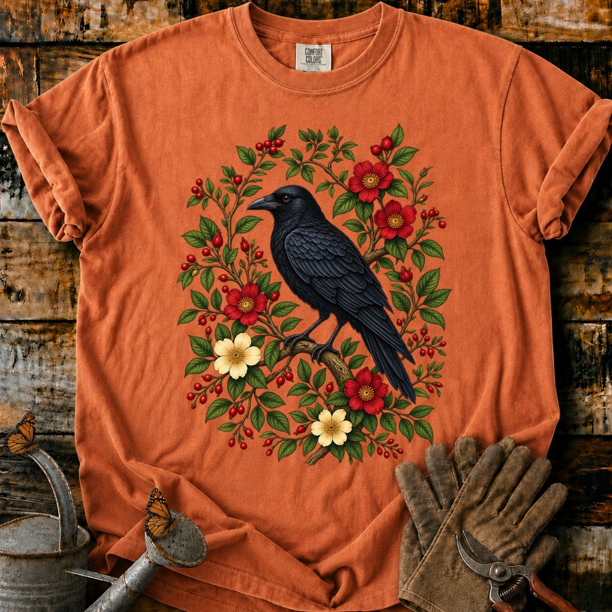 Raven in a Red Berry Wreath T-Shirt