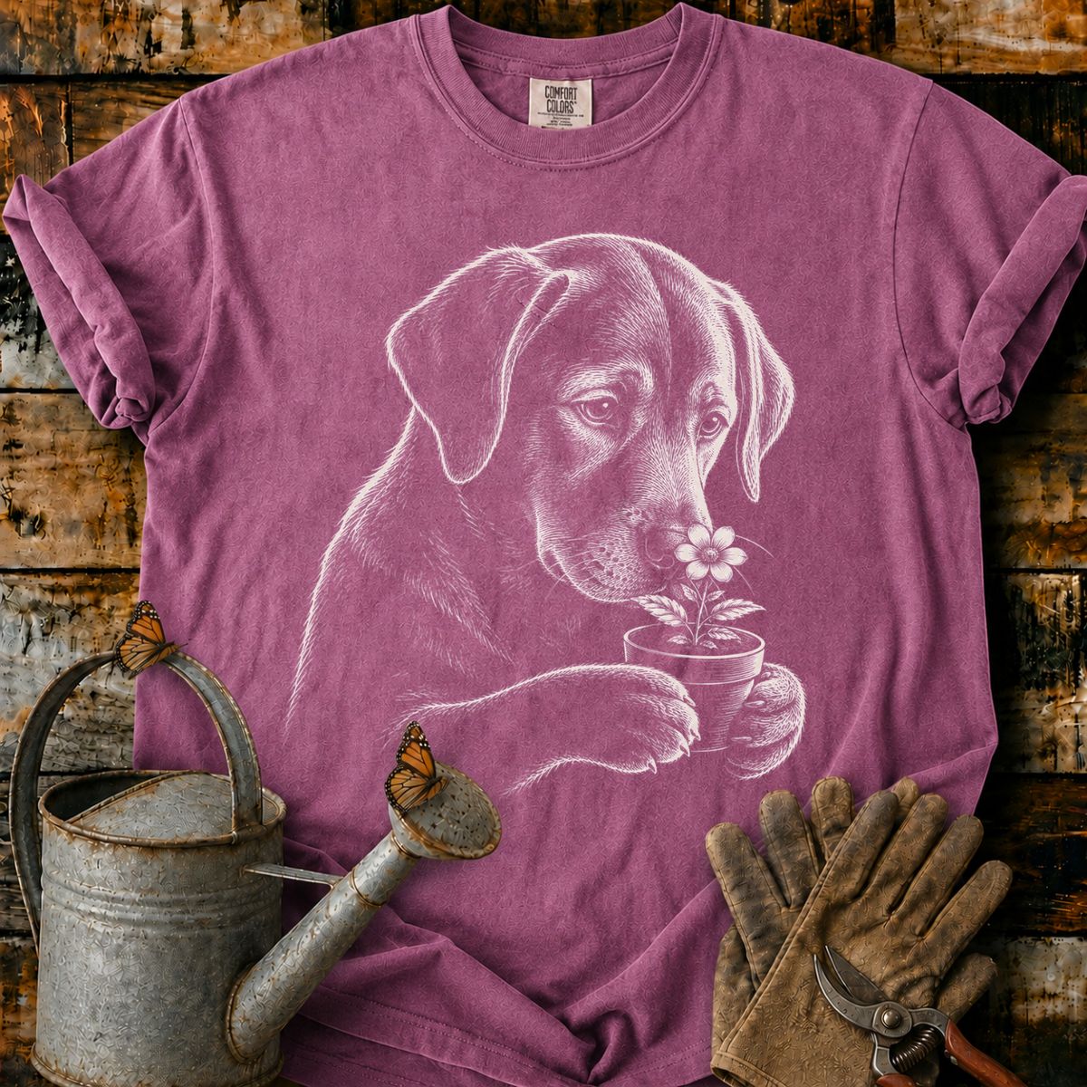Labrador With Flower Pot Art T-Shirt