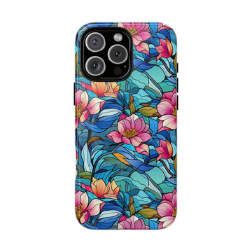 Stained Glass Pink Flowers MagSafe Case