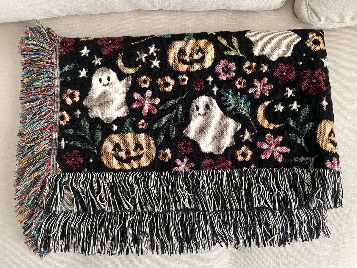Cute Halloween Ghost Woven Blanket