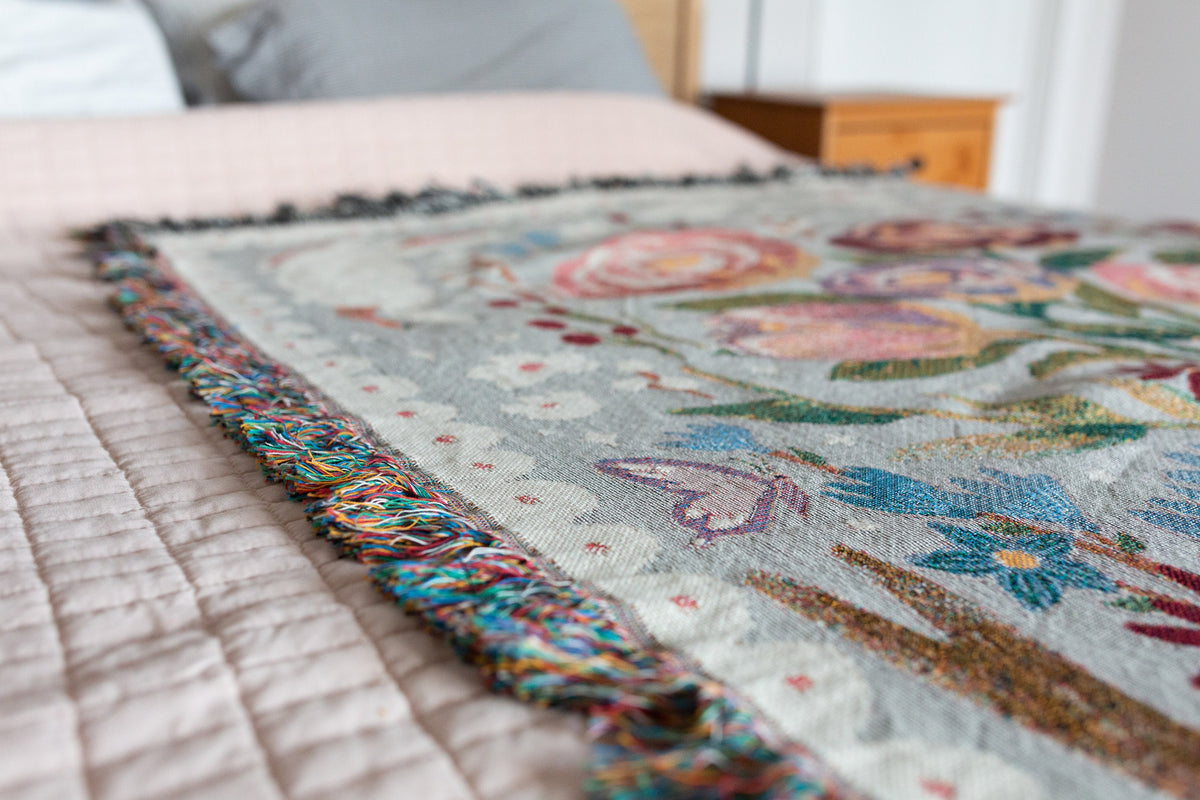 Mom Thank You Floral Woven Blanket