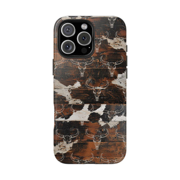 Wooden Cowhide Bull Skull Phone Case