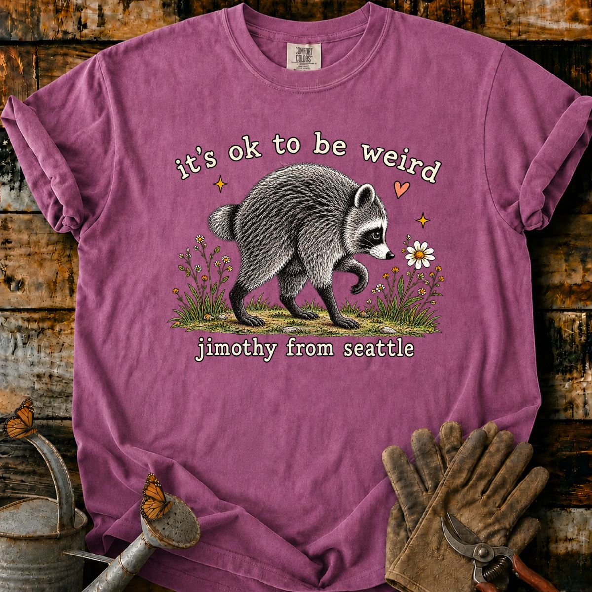 Whimsical Raccoon Wildflower T-Shirt