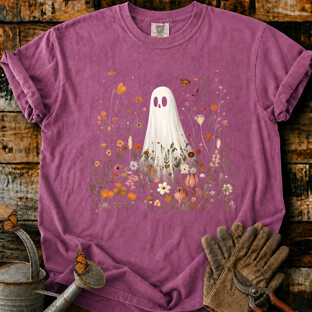 Whimsical Ghost in Autumn Wildflowers T-Shirt