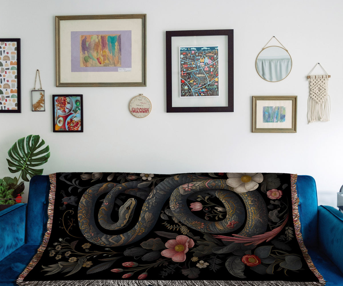 Gothic Snake Floral Woven Blanket