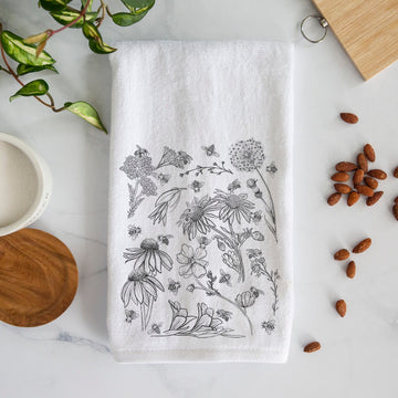 Bees & Blooms - Honeybees with Wildflowers Premium Decorative Hand Towel