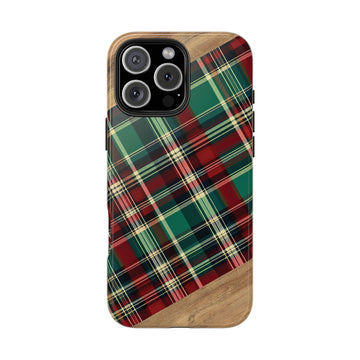 Country Christmas Plaid and Wood Phone Case