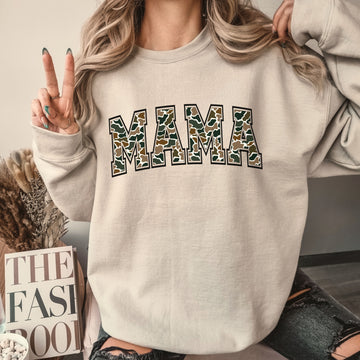 Retro Camo Mama Crew Sweatshirt