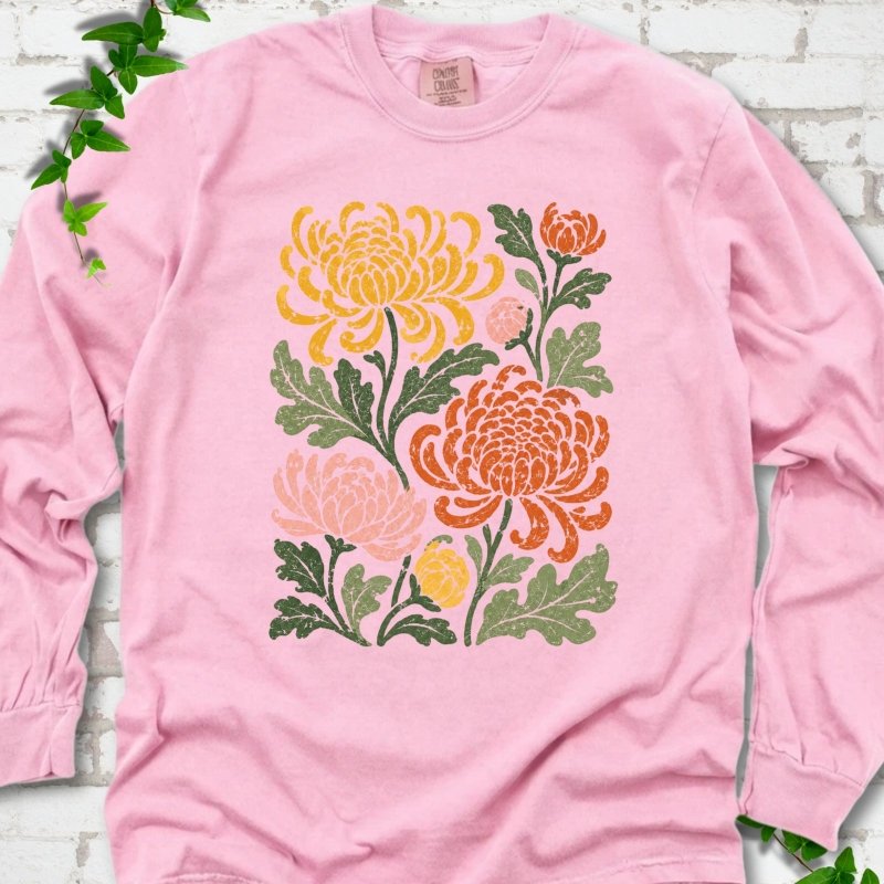 Retro Chrysanthemum Garden LS T-Shirt