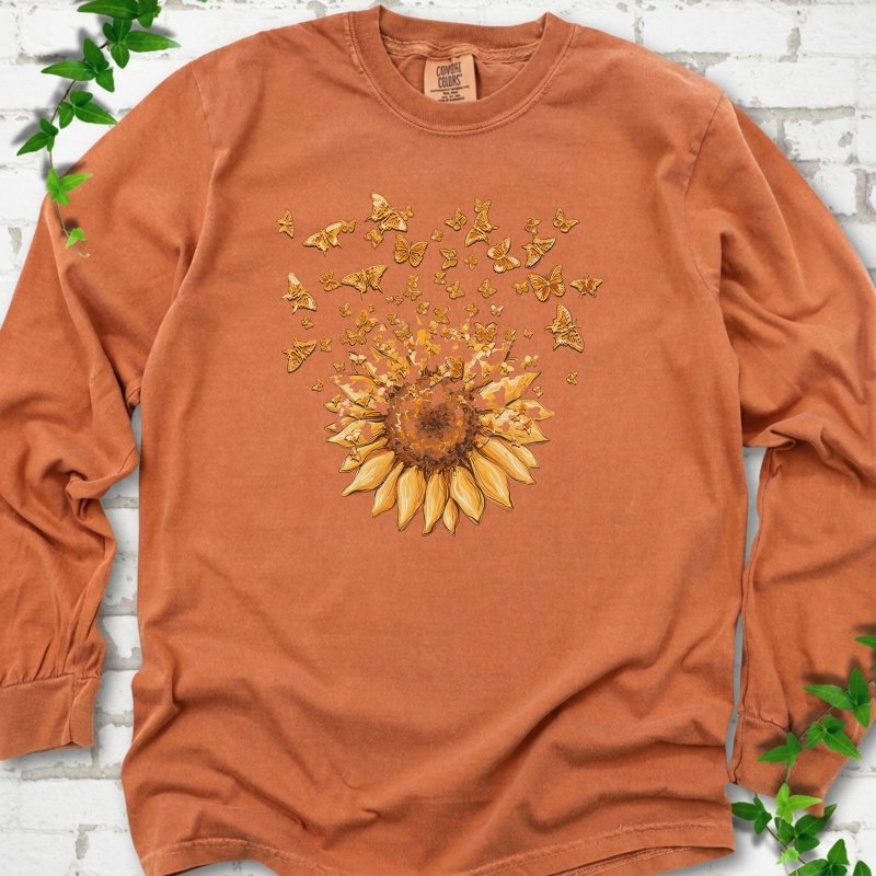 Sunflower Butterfly Burst LS T-Shirt