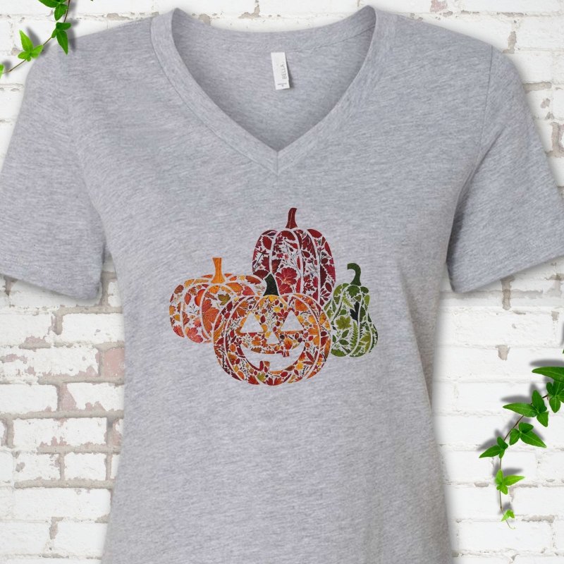 Wildflower Pumpkins V-Neck T-Shirt