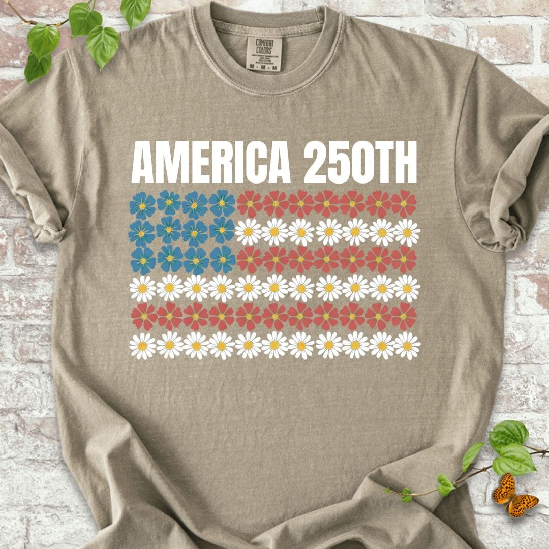America 250th Flowers Flag T-Shirt