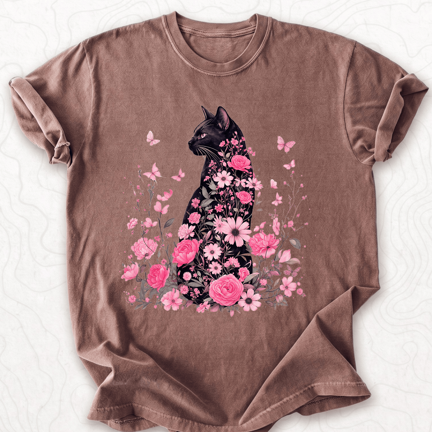 Floral Black Cat T-shirt