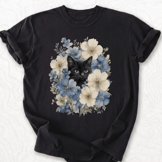 Floral Black Cat T-shirt