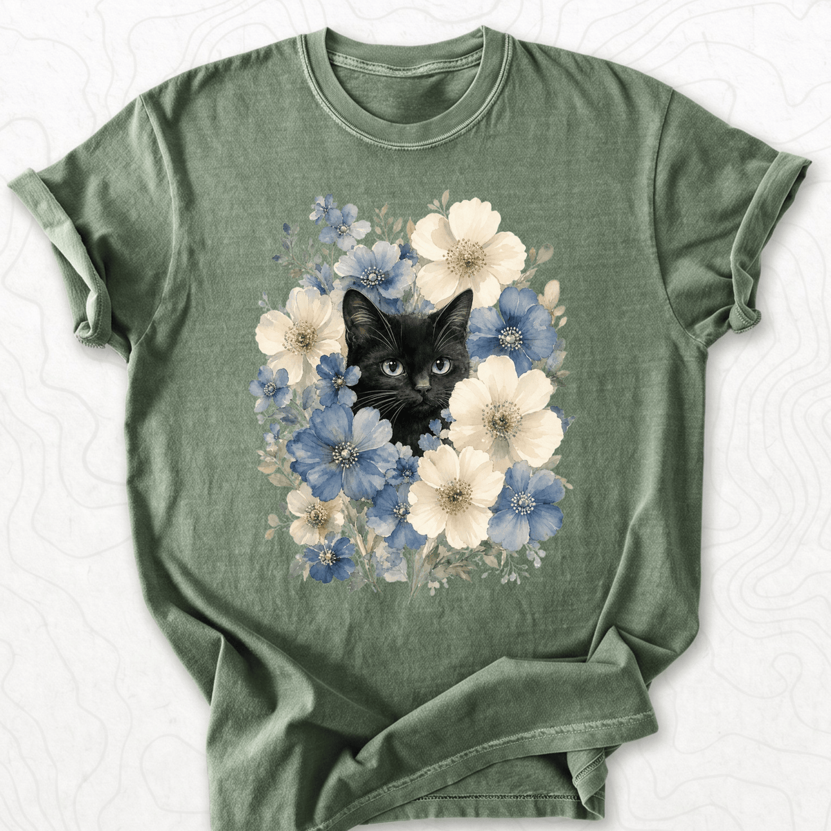 Floral Black Cat T-shirt