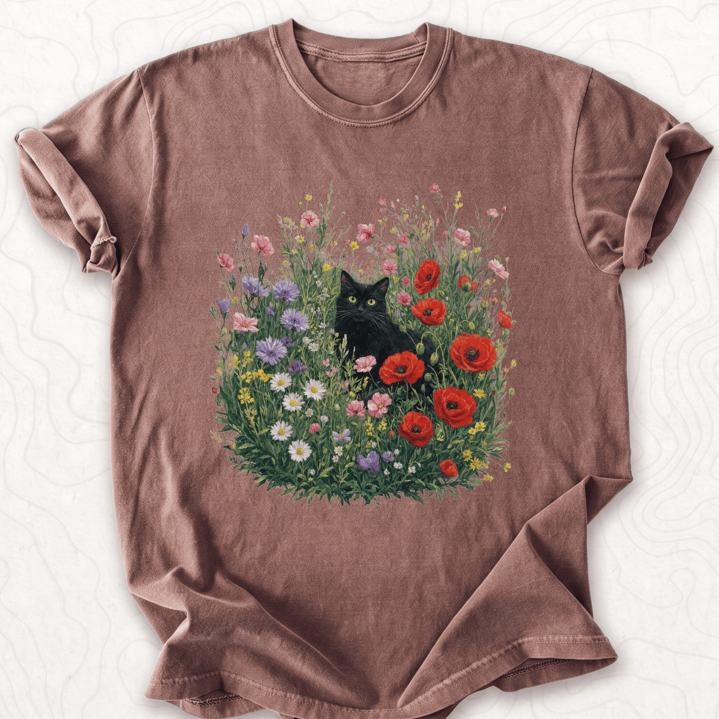 Black Cat Flowers T-shirt