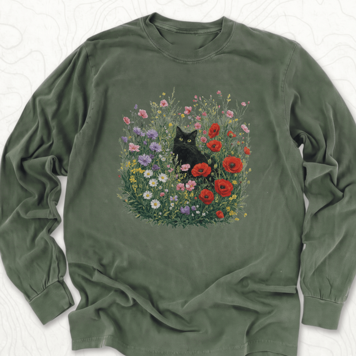 Black Cat Flowers LS T-shirt