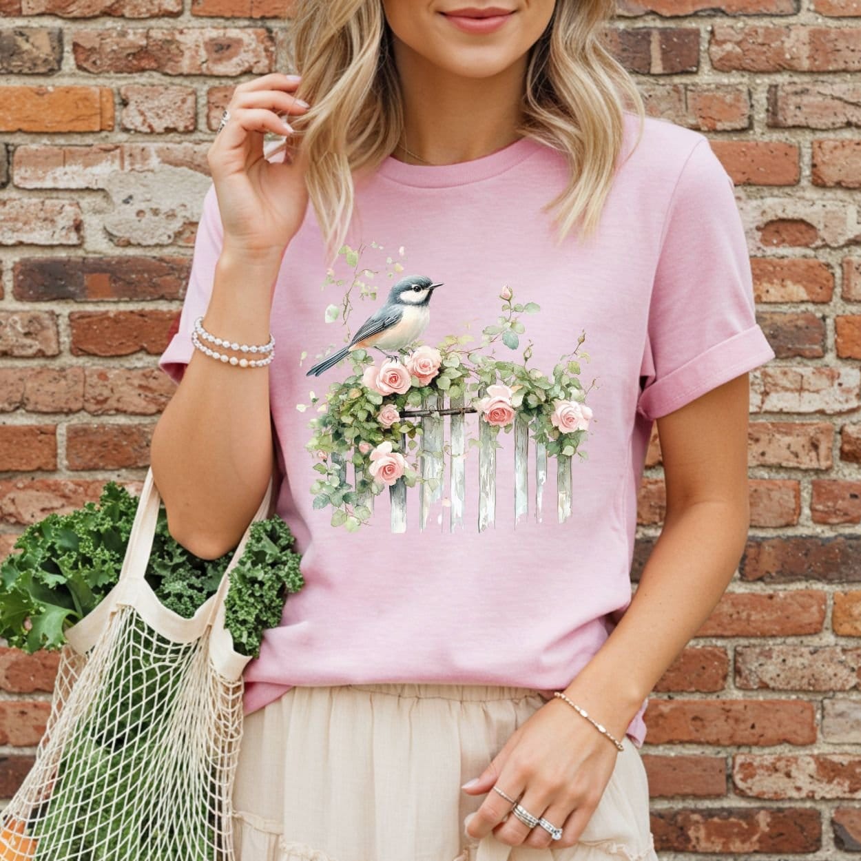 Chickadee on Rose Garden Fence T-Shirt