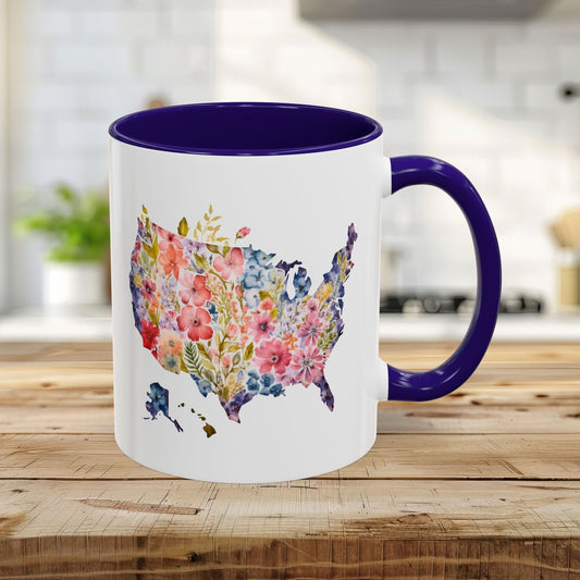 Colorful Floral USA Map Mug (11/15oz)