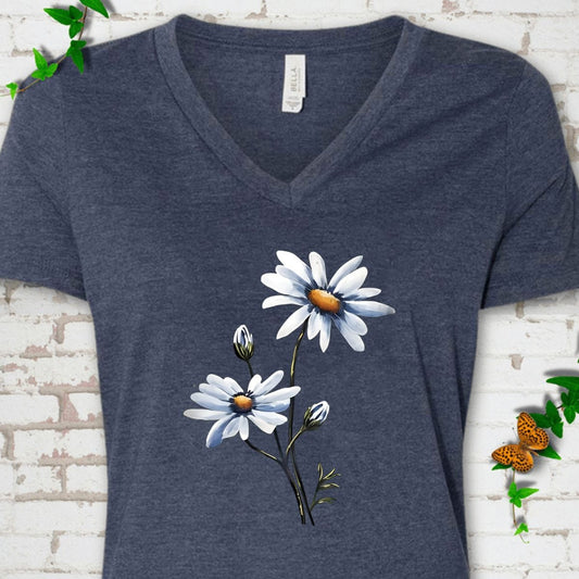 Daisy Flower V-Neck T-Shirt