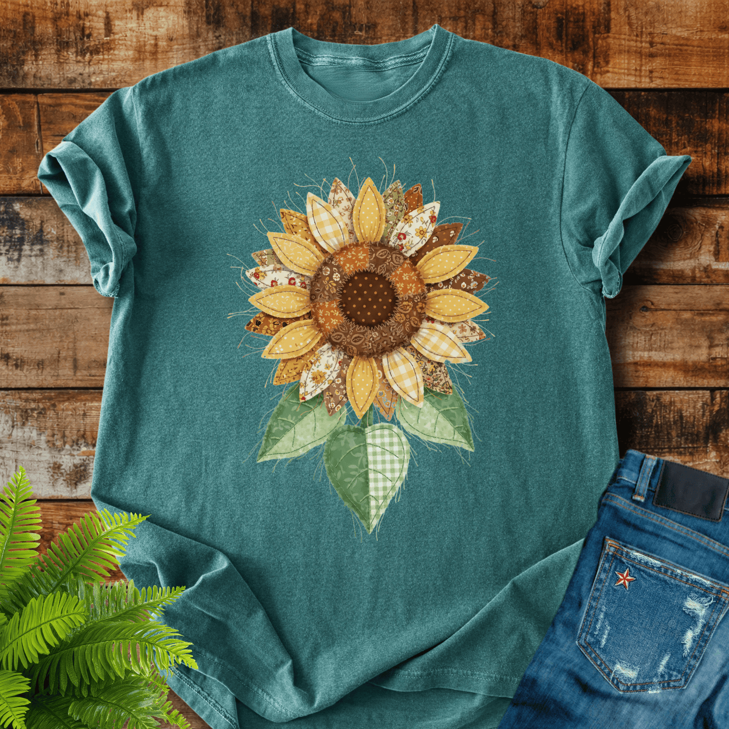 Faux Patchwork Sunflower T-shirt