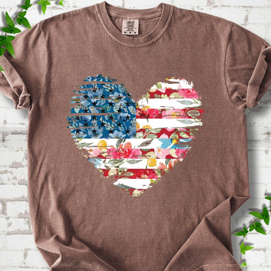Flowers Heart America T-Shirt