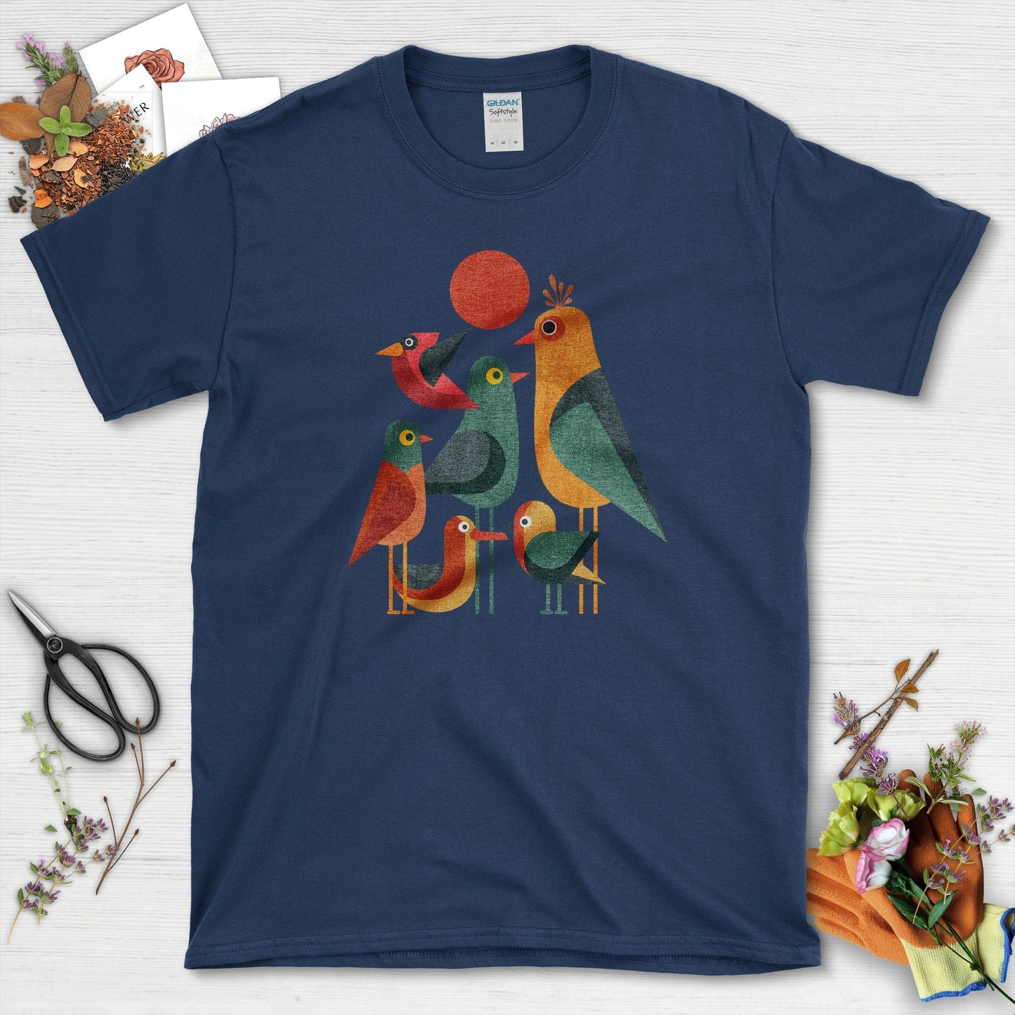 Geometric Garden Birds T-Shirt