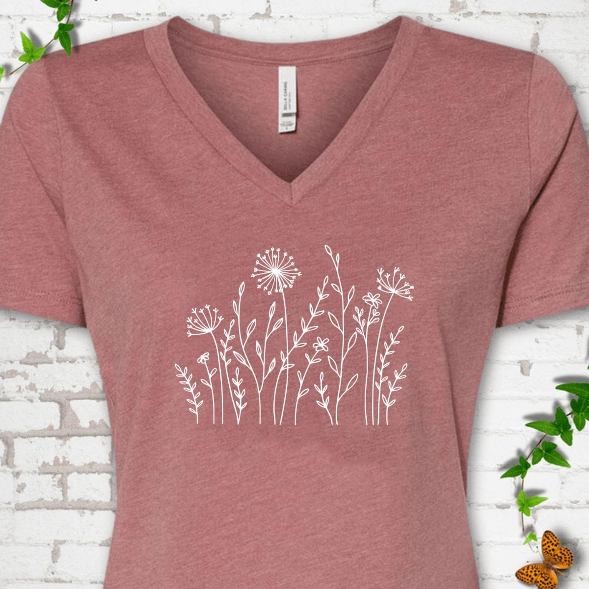 Minimal Wildflower V-Neck T-Shirt
