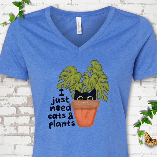Need Cats & Plants V-Neck T-Shirt