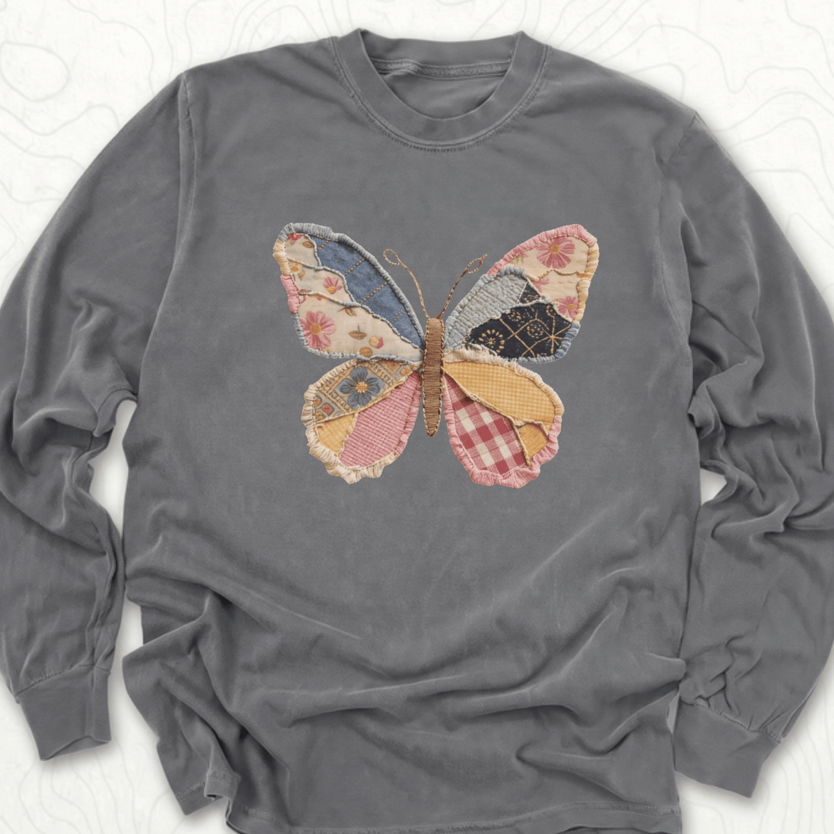 Faux Patchwork Butterfly LS T-shirt