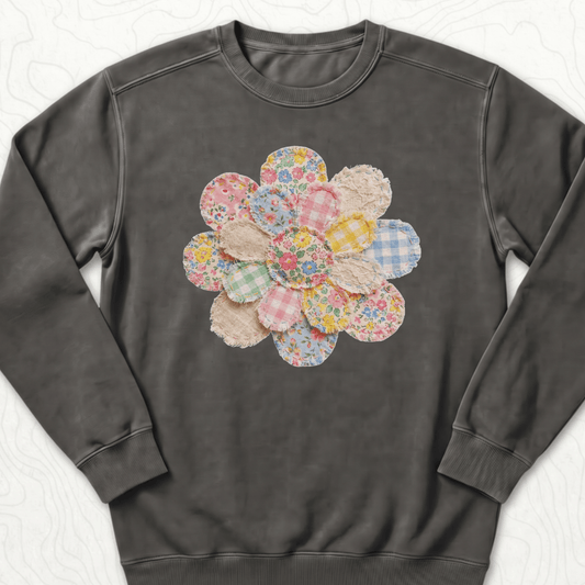 Faux Patchwork Flower Sweatshirt
