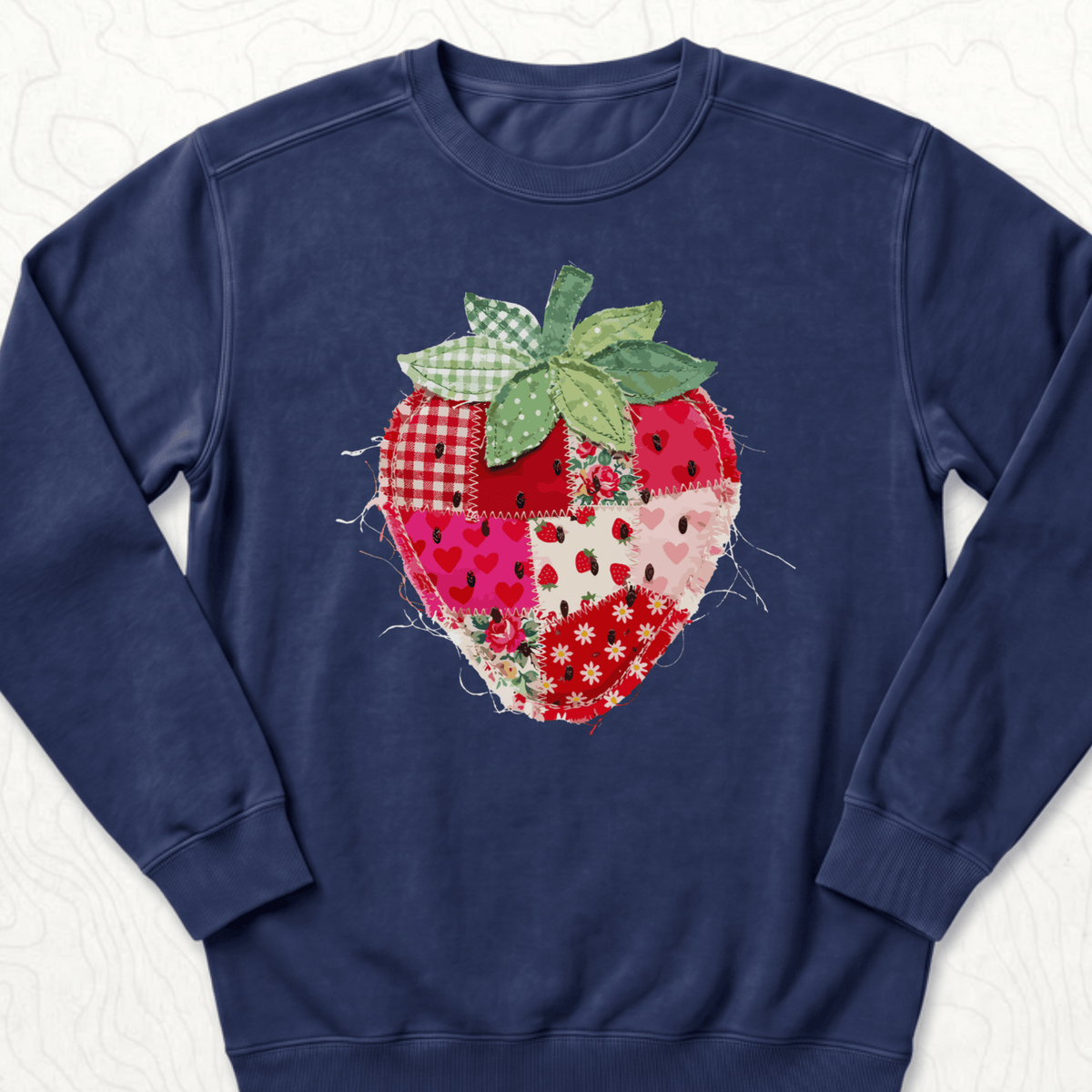 Faux Patchwork Strawberry Sweatshirt