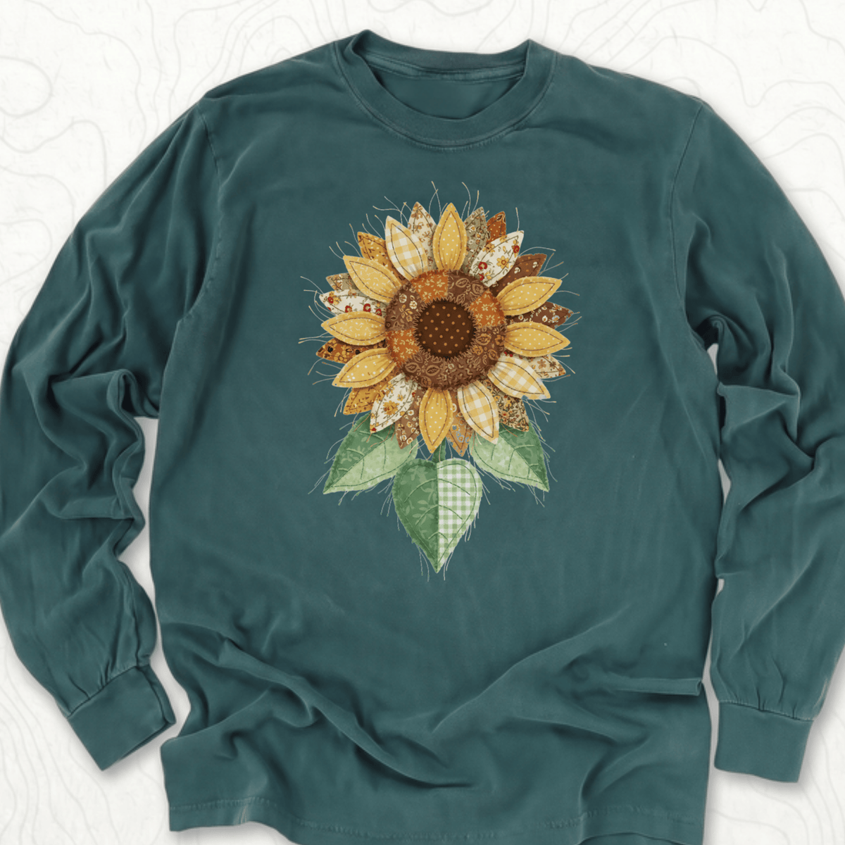 Faux Patchwork Sunflower LS T-shirt