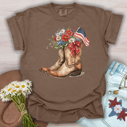 Patriotic Cowboy Boots & Blooms T-Shirt
