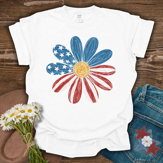 Patriotic Daisy American Flag T-Shirt