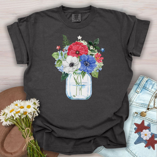 Patriotic Floral Bouquet in Mason Jar T-Shirt