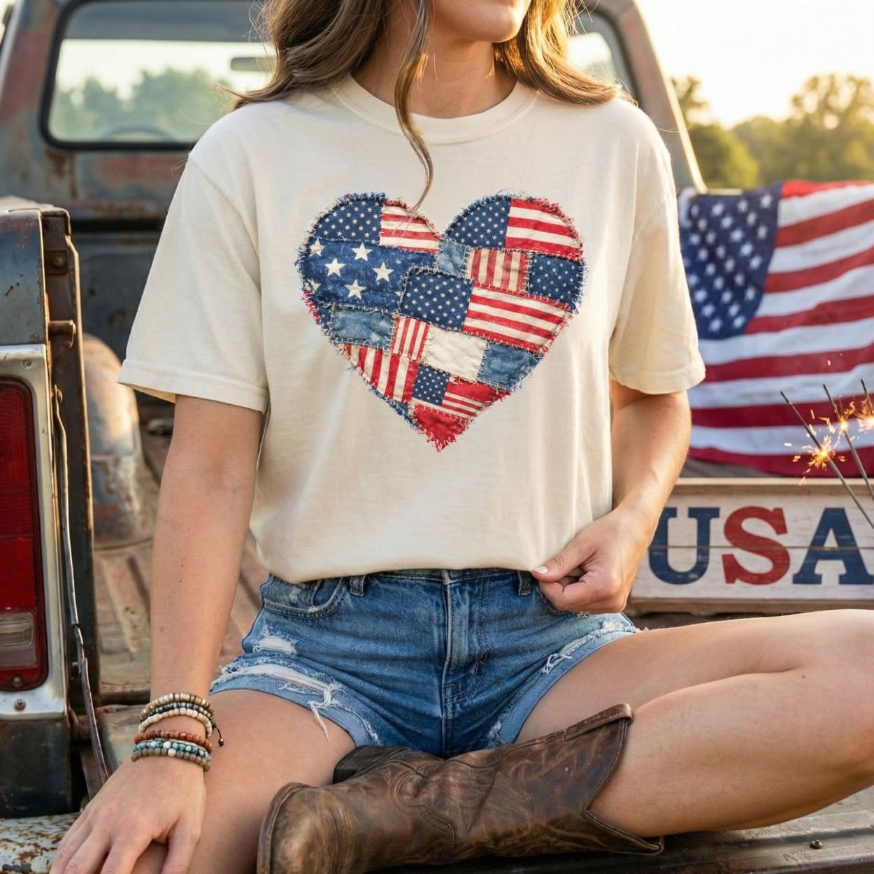 Patriotic Heart Faux Quilt T-Shirt