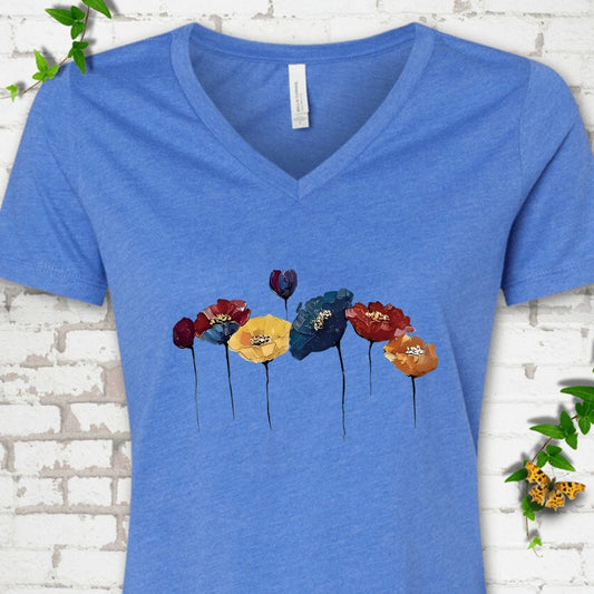 Patriotic Poppy Flower V-Neck T-Shirt