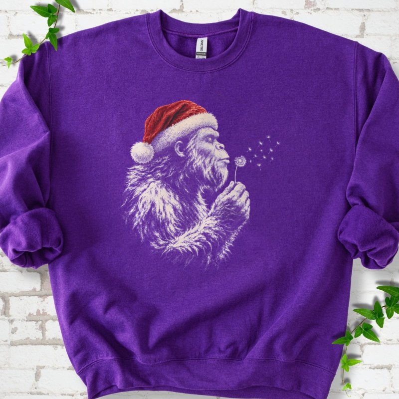Santa Gorilla Blowing Dandelion Seed Wishes Sweatshirt in Purple – PlotlyGarden