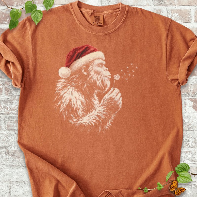 Santa Gorilla Blowing Dandelion Seed Wishes T-Shirt in Yam – PlotlyGarden
