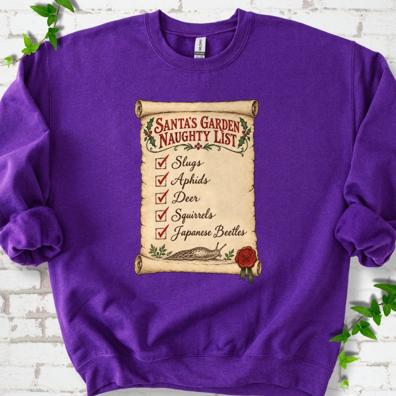 Santa’s Garden Naughty List Scroll Sweatshirt in Purple – PlotlyGarden
