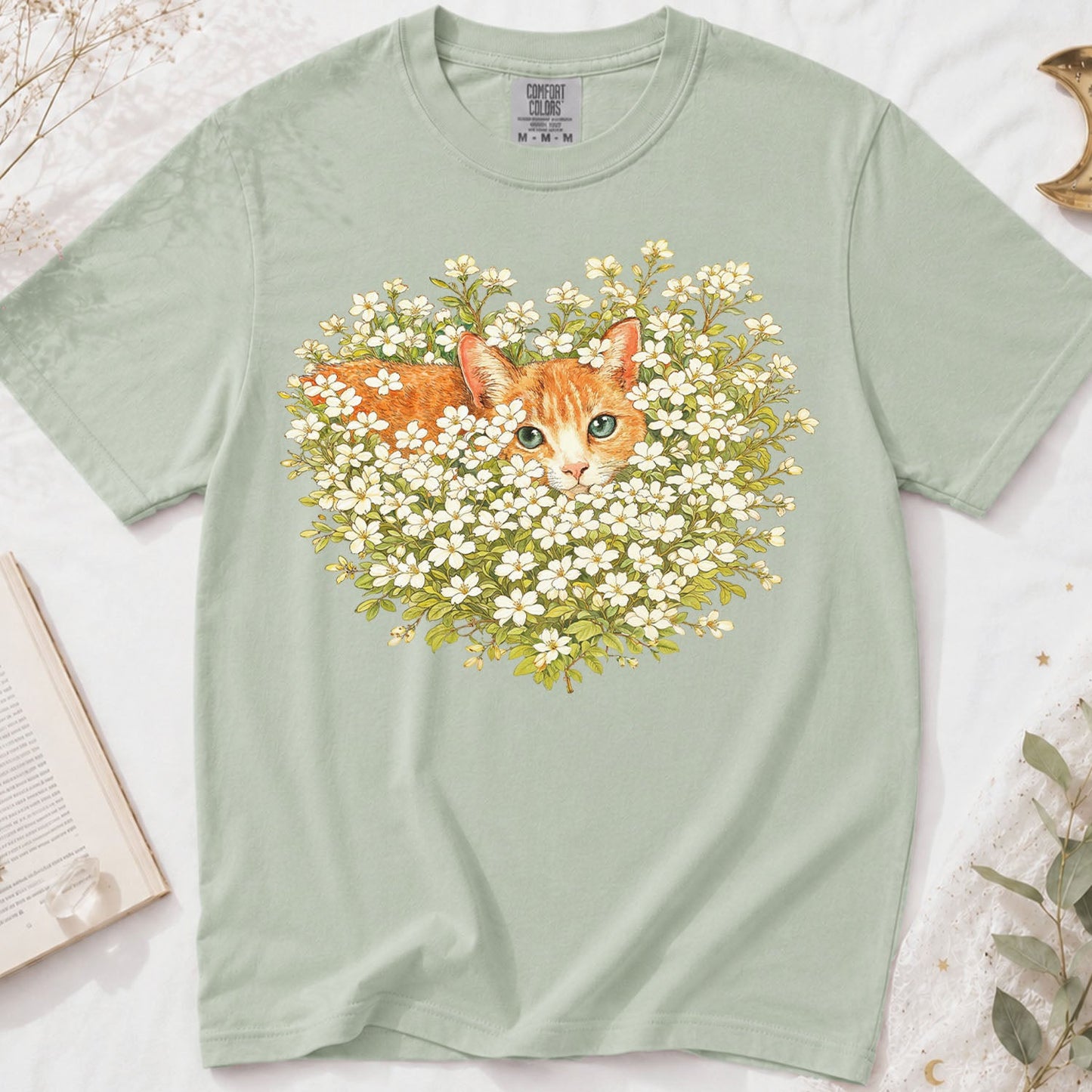 Orange Cat Wildflower T-Shirt