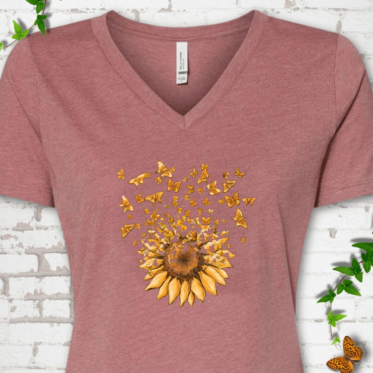 Sunflower Butterfly V-Neck T-Shirt